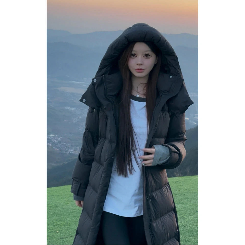 【绯绯】女士长款【鹅绒服】冬季新款加厚外套保暖宽松连帽羽绒服