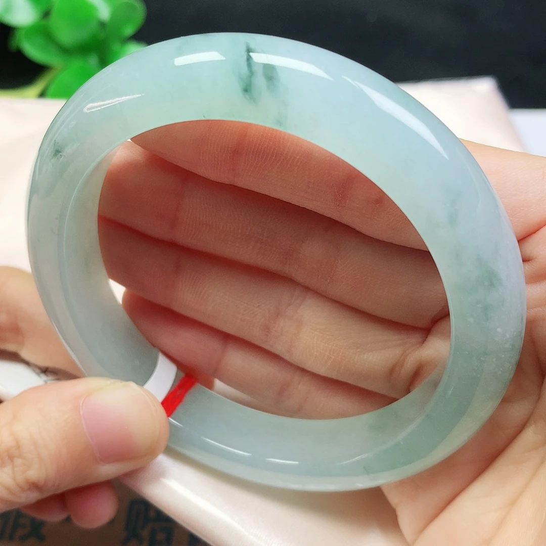 未镶嵌手镯翡翠58.3圈口冰绿飘花593