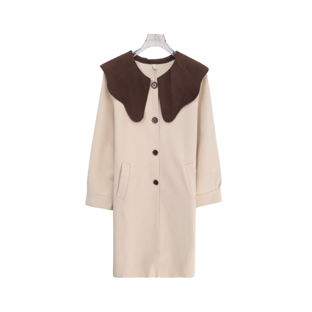 新款秋冬氛围感娃娃领减龄气质宽松毛呢外套K24451