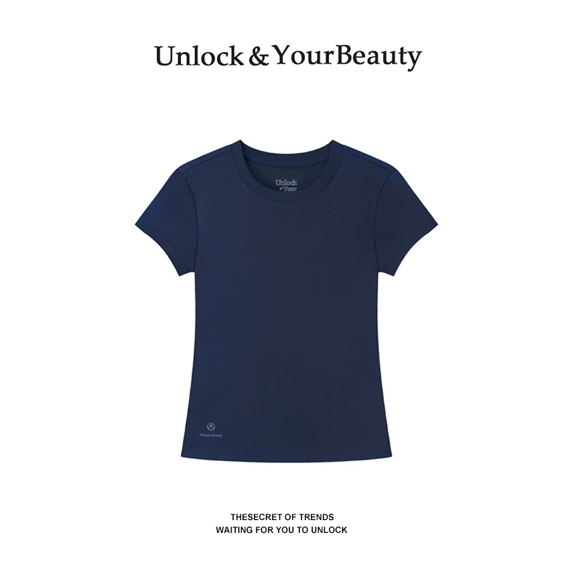 夏季圆领短袖极简风纯色打底短袖T恤女修身显瘦收腰短款减龄上衣