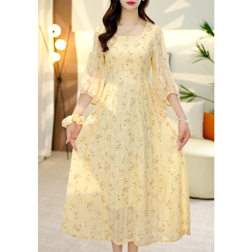 L5605 洋气碎花长袖连衣裙女2025新款时尚气质显瘦减龄度假连衣裙