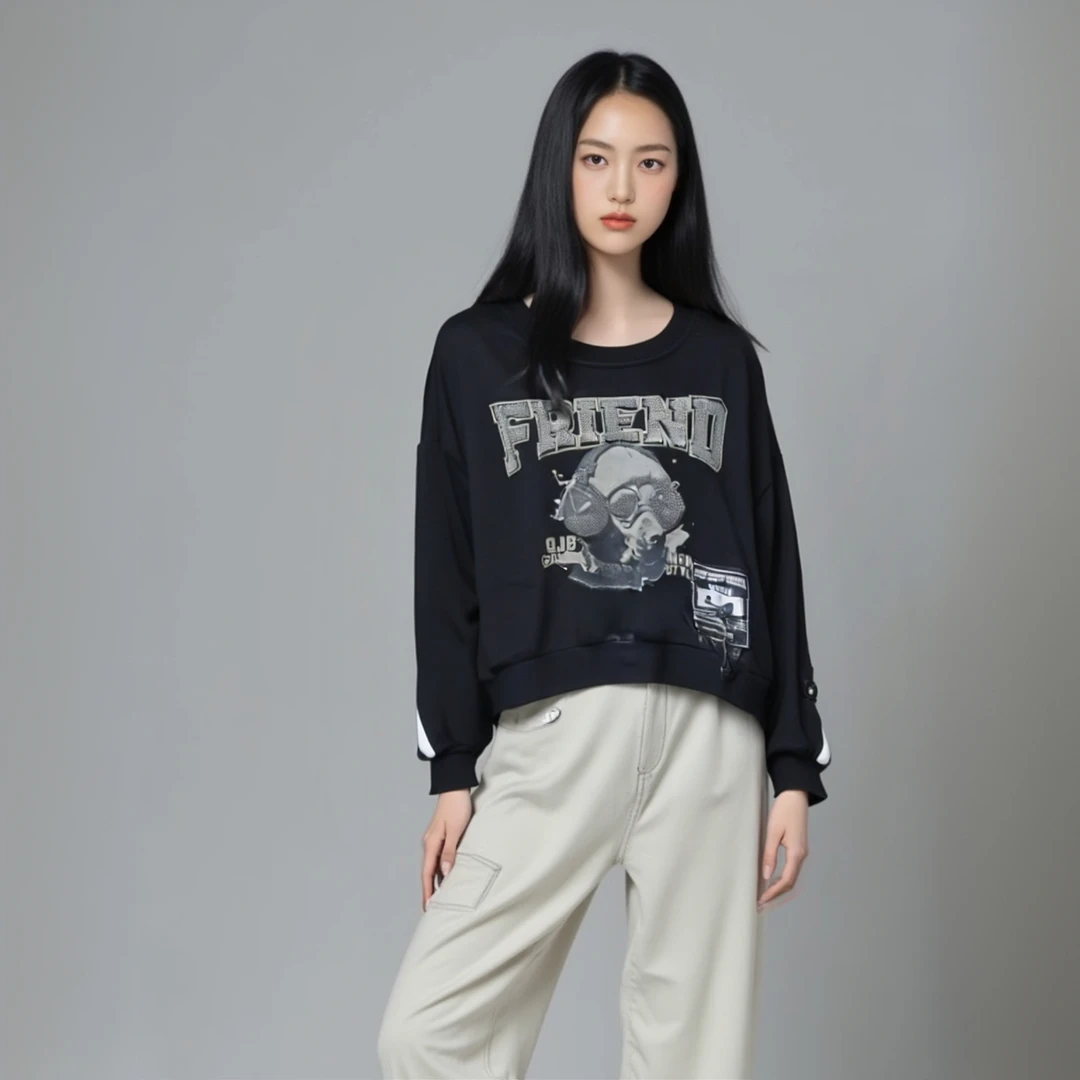 潮牌休闲时尚棉长袖女