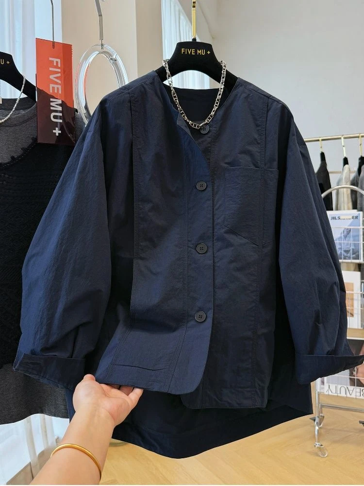 早秋爆款胖MM特大码300斤设计感休闲慵懒风衣外套女宽松衬衫夹克2