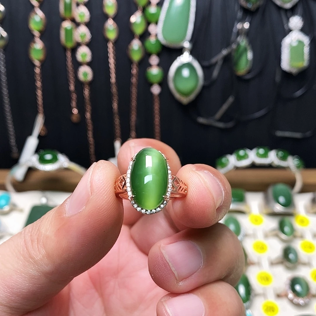 和田玉（碧玉）银S925镶嵌戒指