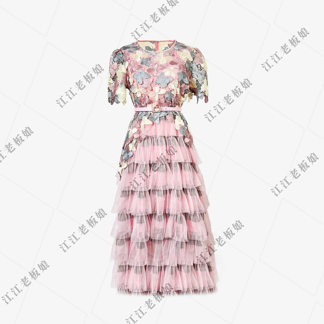 NIMOSHI莎莎法式粉紫飞飞袖碎花裙设计气质连衣裙女Q1357