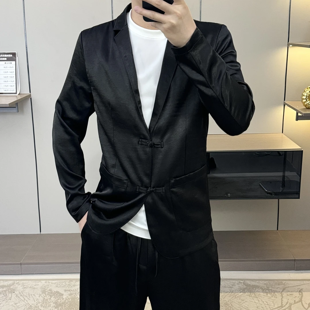 5078平驳领纯色夏季修身冰感西服上装时尚套装商务正装百搭春季