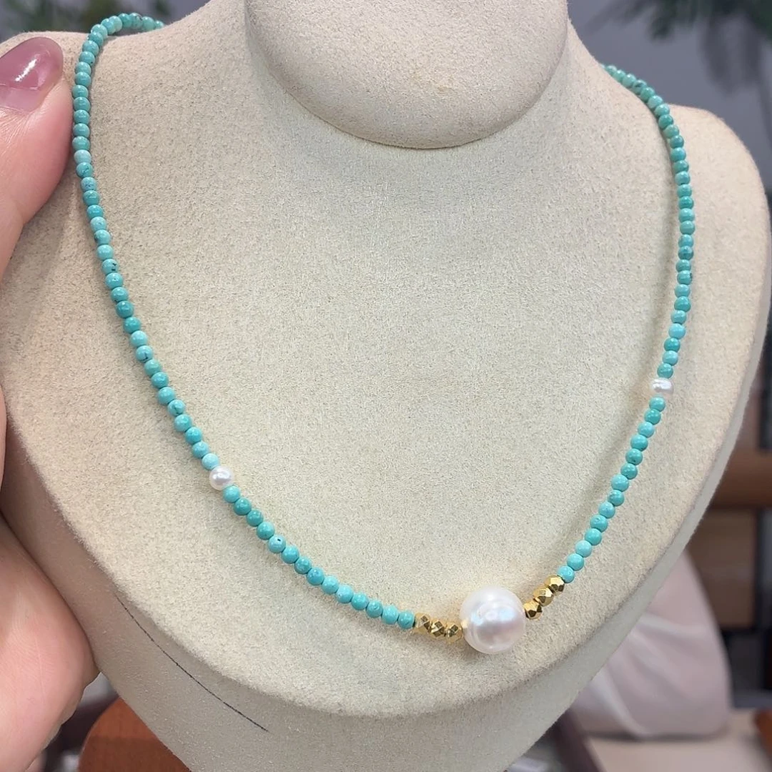绿松石银S925镀金镶嵌颈饰项链