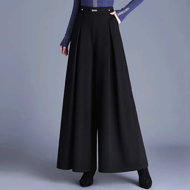 气质毛呢长裙裤阔腿裤女秋冬2025新款高腰宽松通勤大脚裤休闲长裤