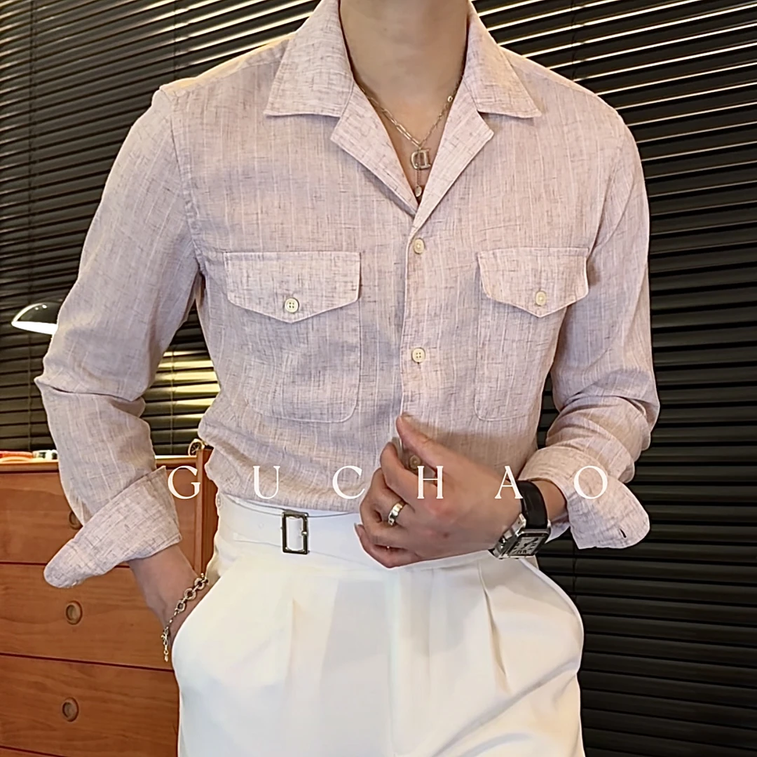 【Gc-古潮】--春夏-意式古巴领男士双袋亚麻混纺凉感休闲百搭衬衫