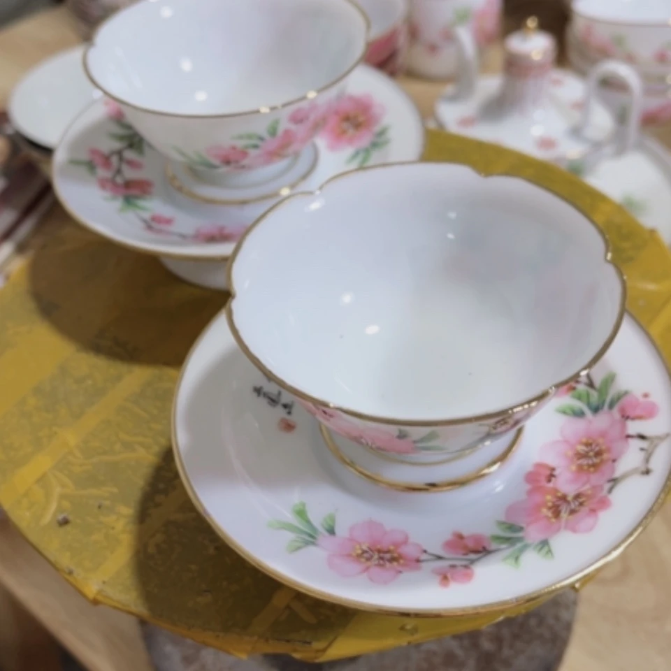 【闪购商品】紫砂茶盘厶**厽桃花茶碗2套