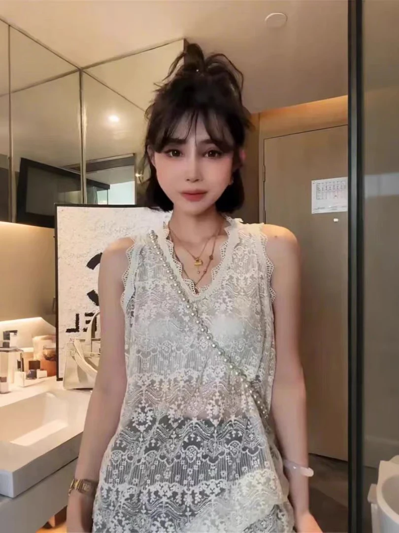 【紫含推荐】蕾丝重工内搭坎袖欧货百搭大码女装