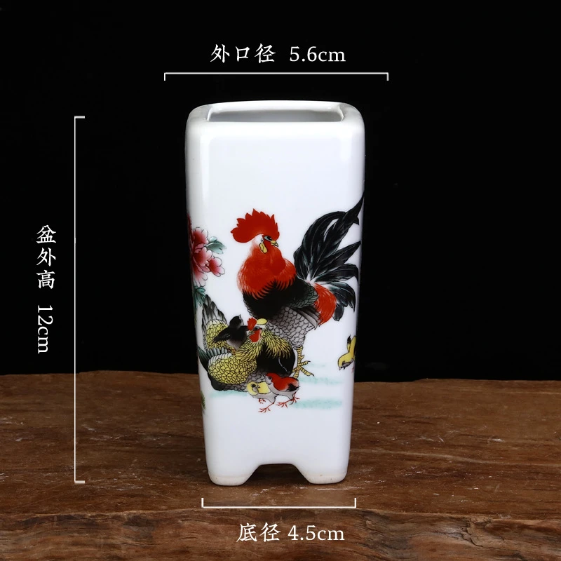 陶瓷白色贴花釉盆紫砂多肉小花盆创意迷你办公室桌面签筒民宿花器