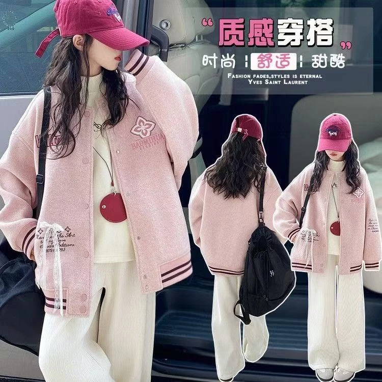 女童外套秋冬款2025新款儿童夹棉棒球服女孩大童冬季加厚保暖夹克