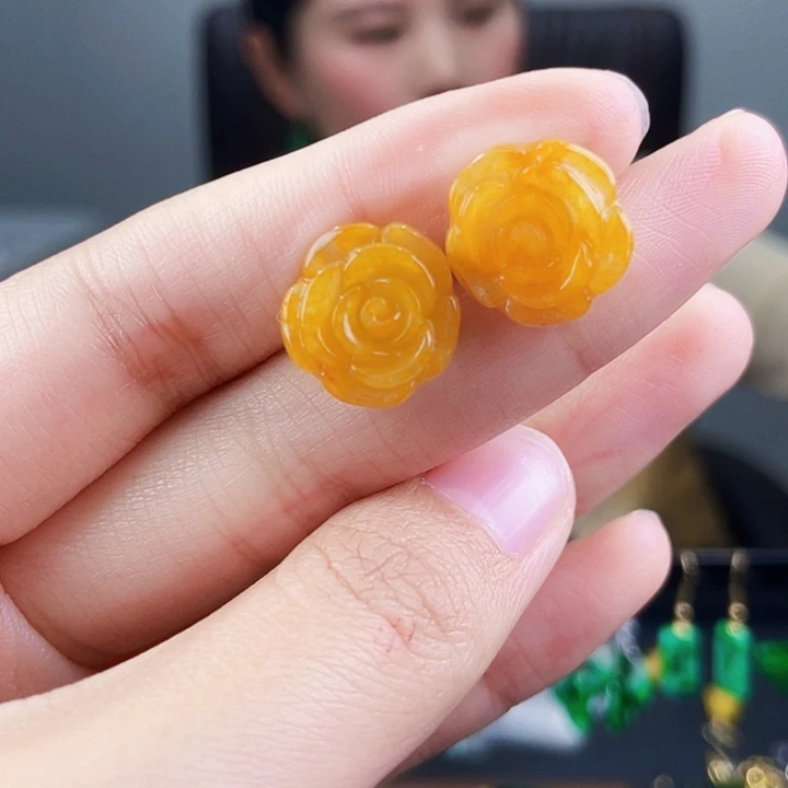 翡翠耳饰银S925镶嵌饰品