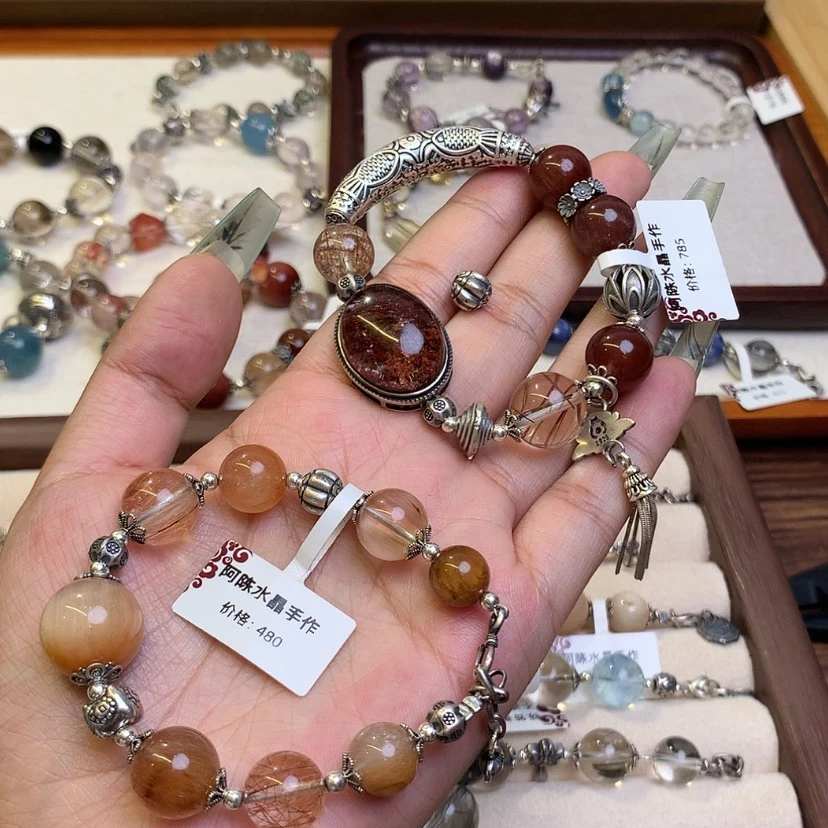 【闪购商品】烟晶手链银S925镶嵌兔毛