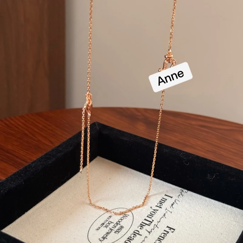 钛钢项链 【X594】轻奢U形香槟金马蹄扣镶锆项链