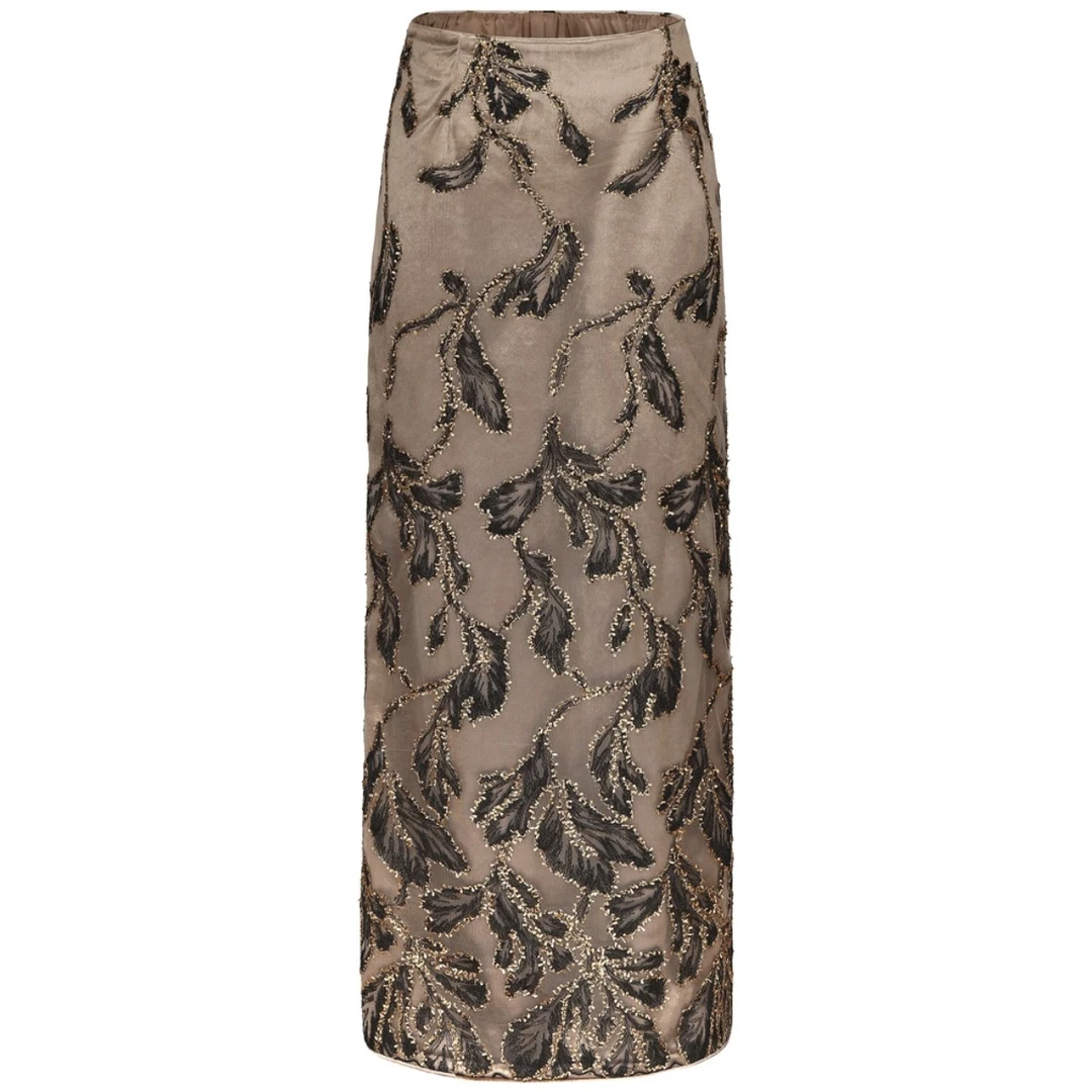 JUNYANG杨君 金秋梧桐梦金蕾丝中式直筒半裙