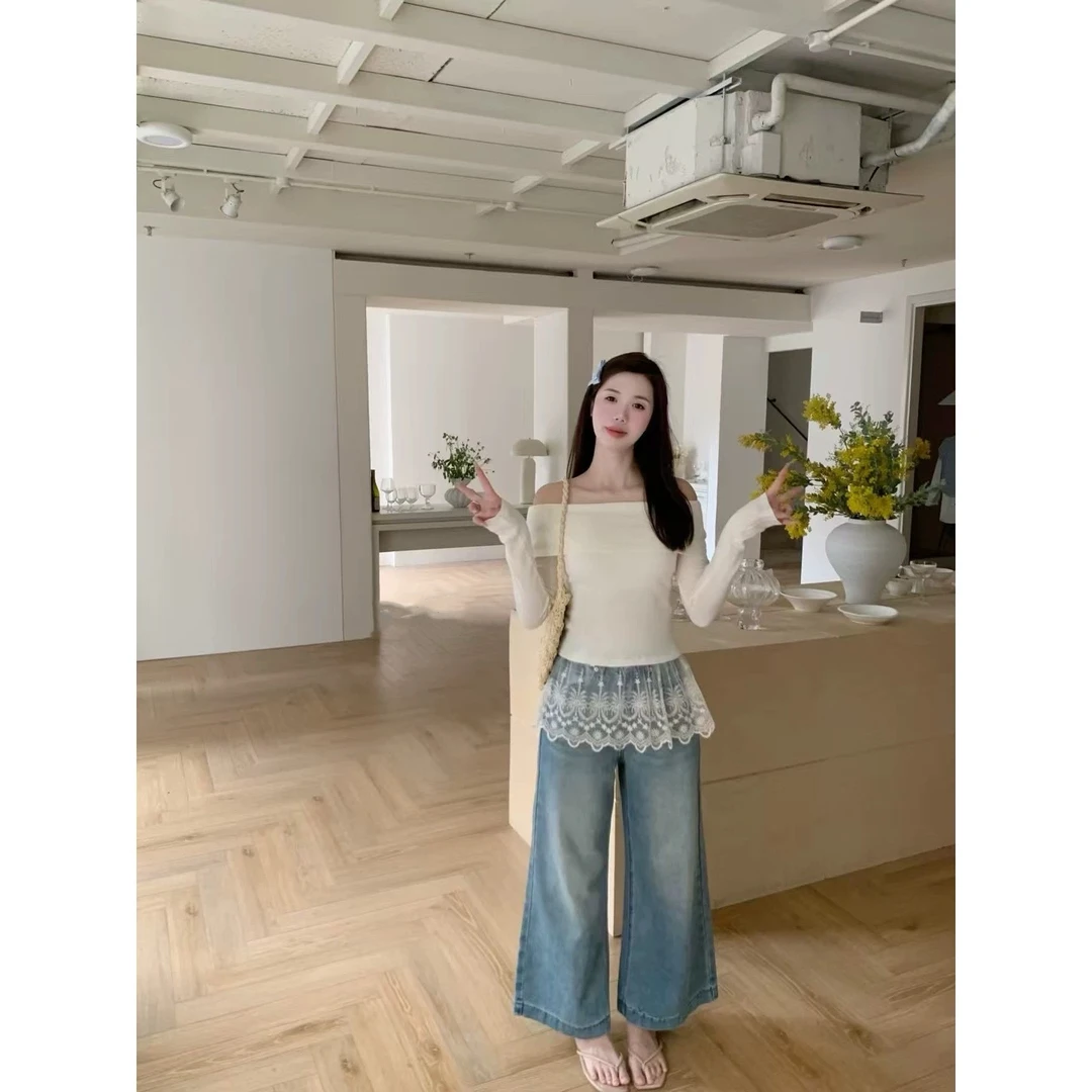 52072 蕾丝下摆针织上衣