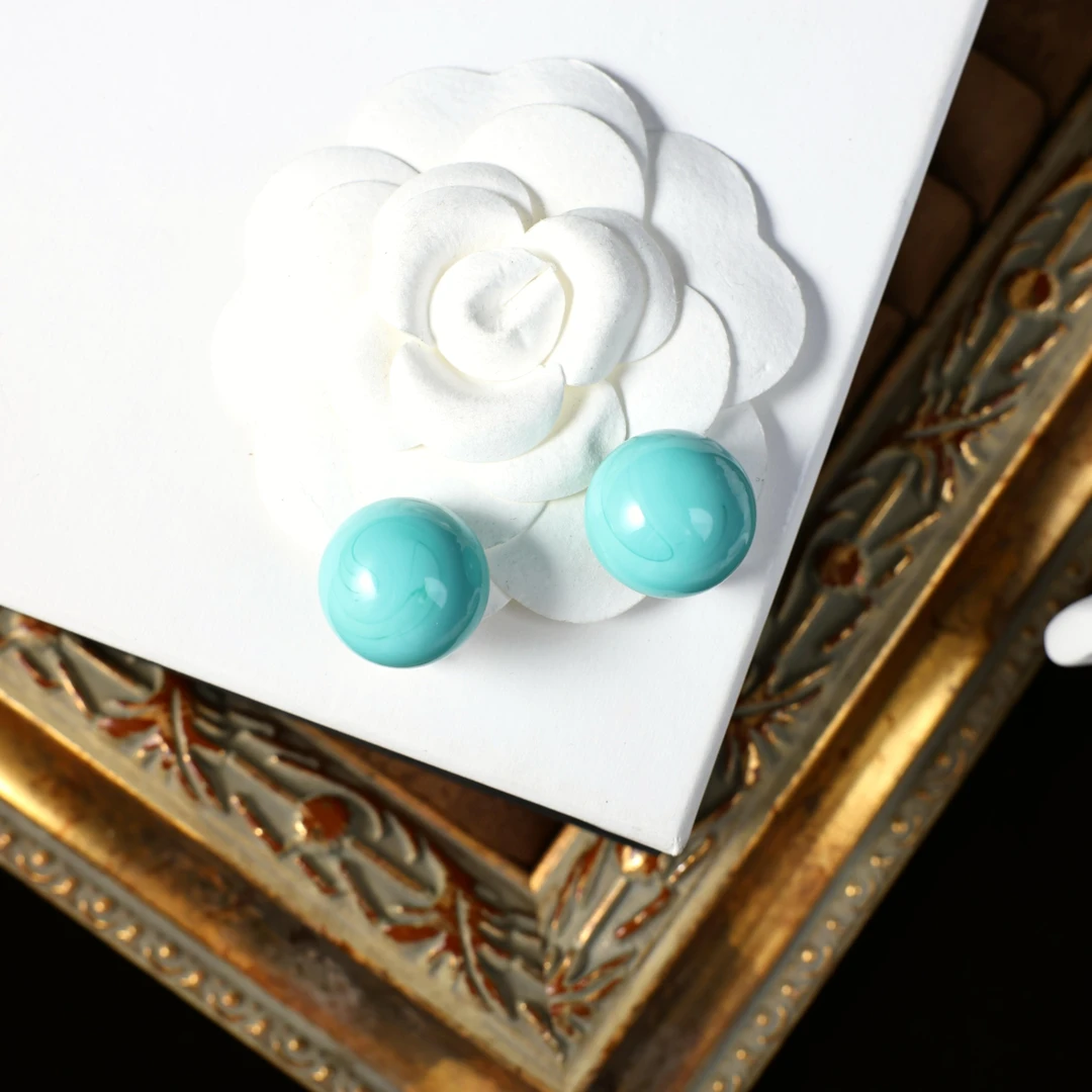 95新 DIOR/迪奥 柚礼中古/翠法丽蓝胖丁耳夹JXP