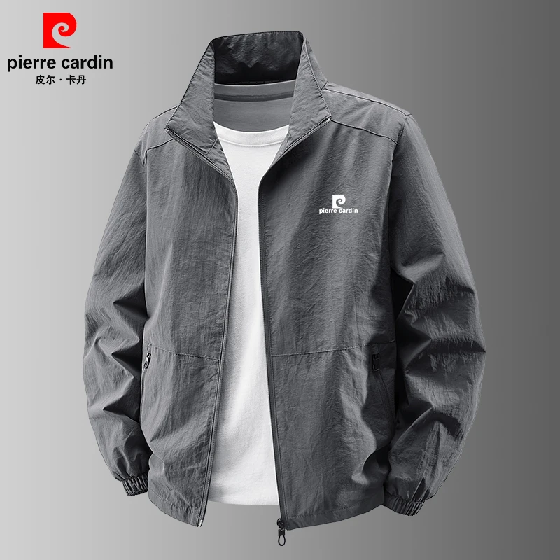 皮尔卡丹夹克男士春秋立领外套宽松工装大码休闲上衣薄户外冲锋衣