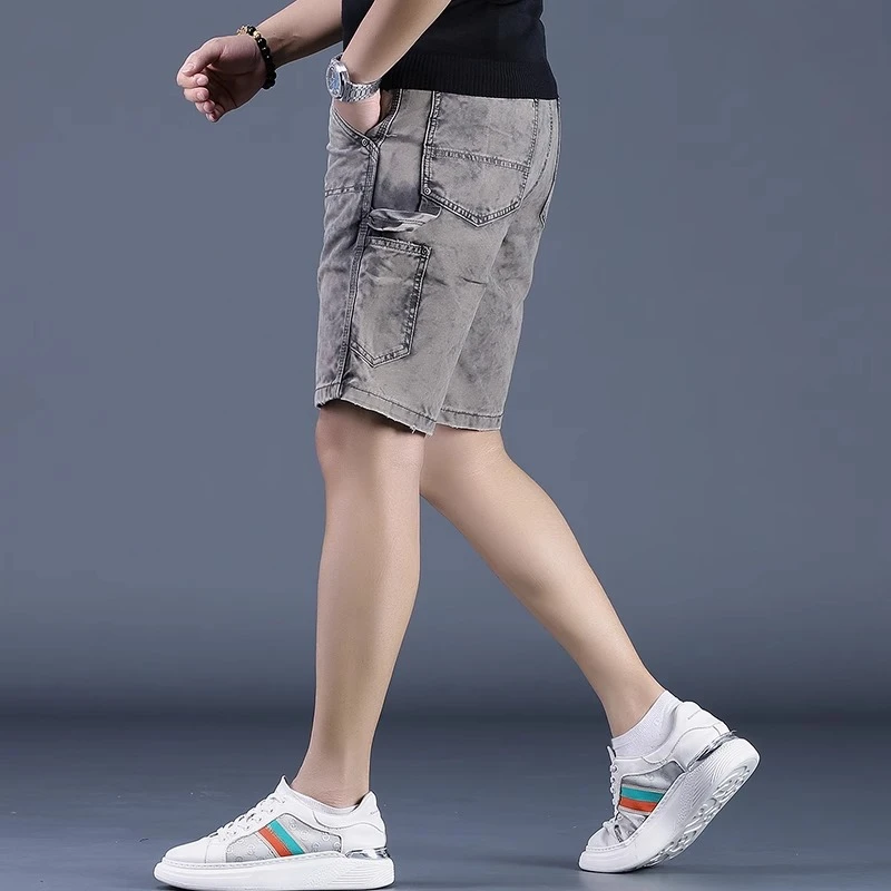 JJ夏季新款牛仔短裤男士潮流美式宽松五分裤子潮牌男士短裤工装裤
