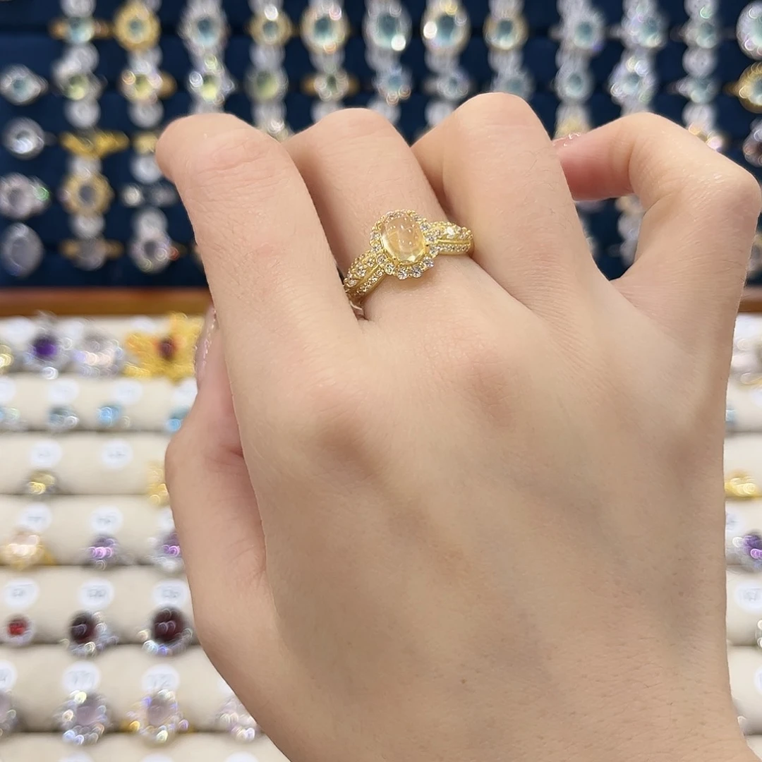 黄晶女款银S925镶嵌财****皮戒指25