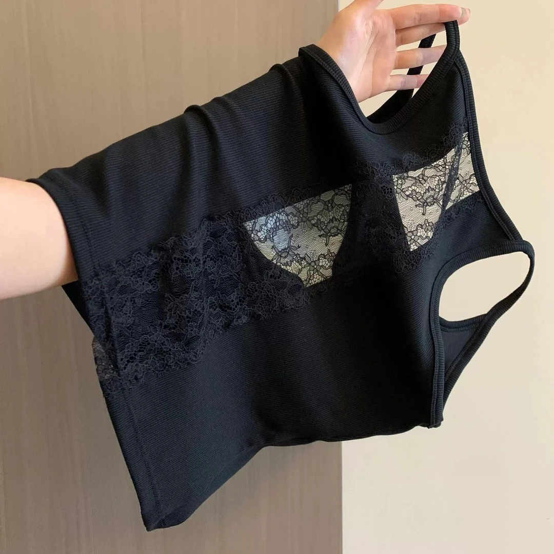 纯欲蕾丝拼接小吊带背心女夏季内搭外穿修身显瘦辣妹短款无袖上衣