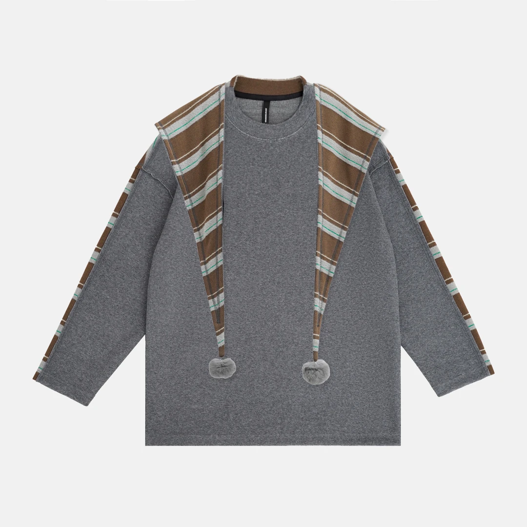 GGAHOLIDAY秋冬时尚休闲复古宽松条纹撞色卫衣+连帽披肩161012/3