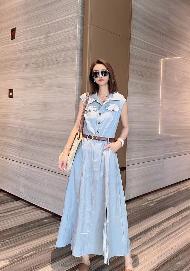 熙薇【蓝调韧影】2025春夏新款时尚设计师休闲连衣裙L2702