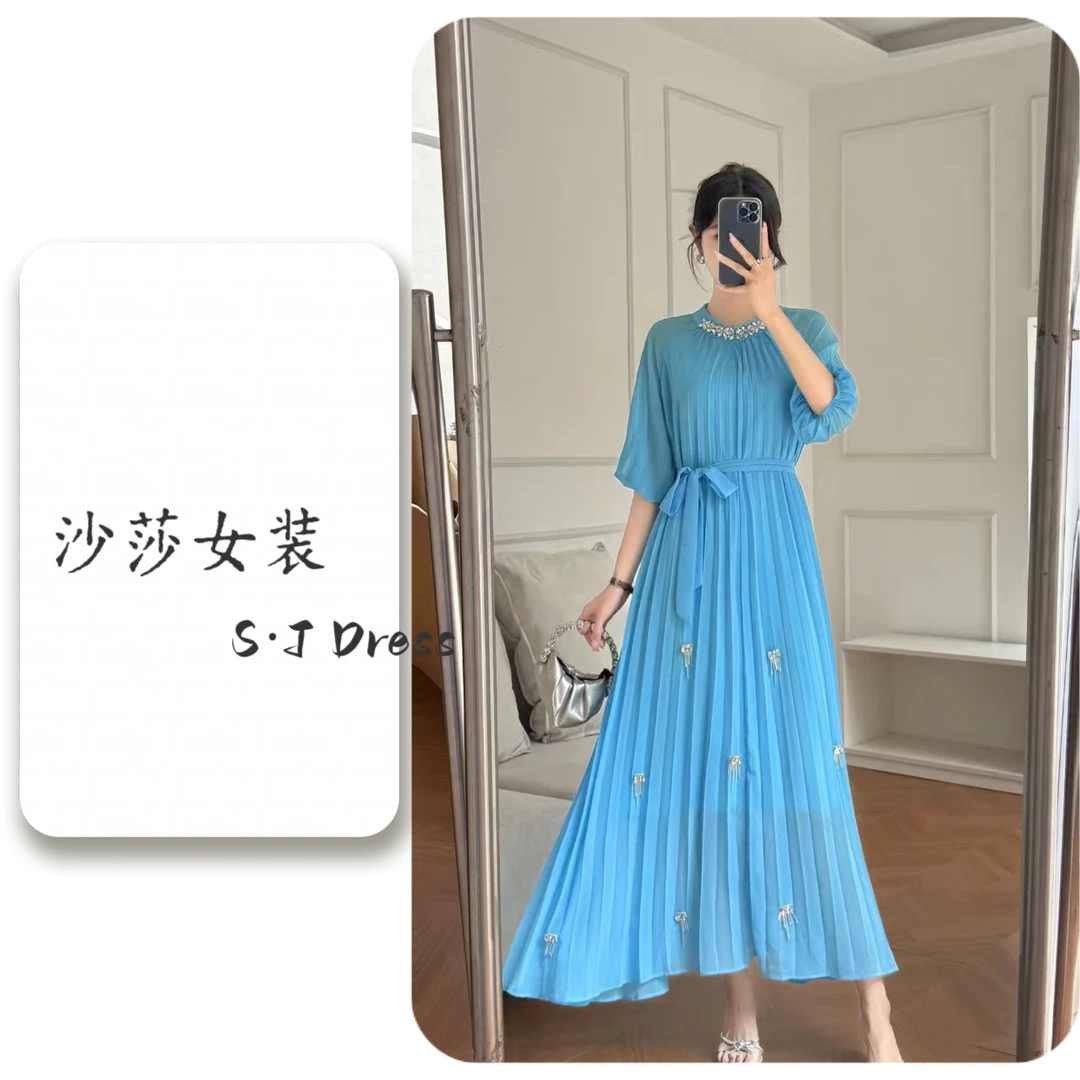 【流岚】法式优雅气质连衣裙百褶设计修身显瘦轻奢长裙春夏款