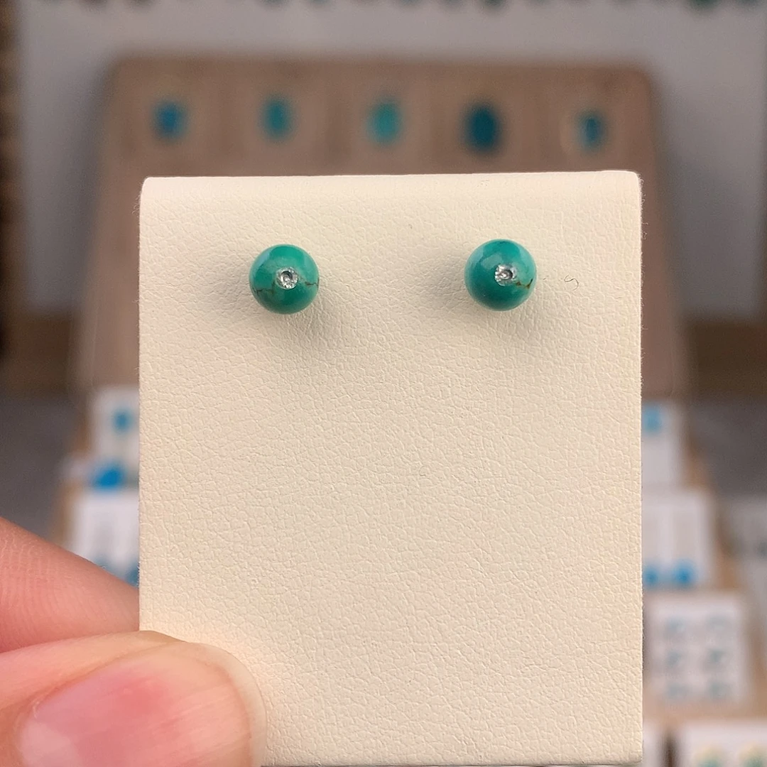 绿松石银S925镶嵌耳饰