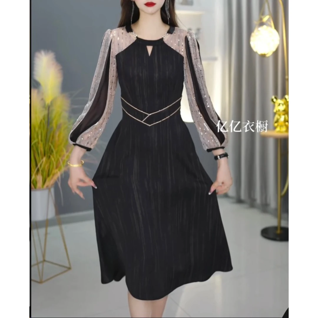 【宠粉定制】B72黑色连衣裙优雅气质时尚减龄收腰显瘦春季设计感