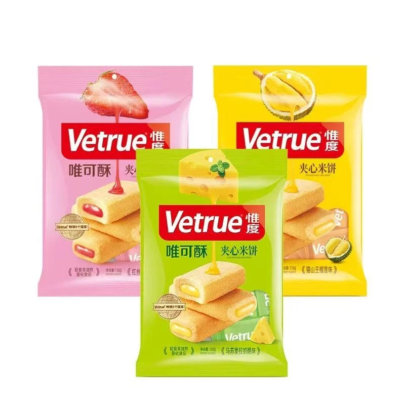 【拍1发3包】惟度唯可酥米饼袋装116g榴莲草莓夹心饼干休闲小零食