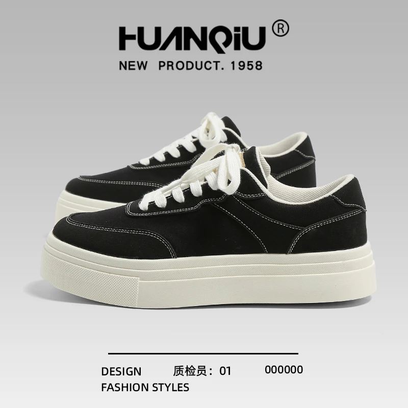 环球男鞋厚底黑色板鞋2025秋季新款轻便百搭增高运动休闲小黑鞋子