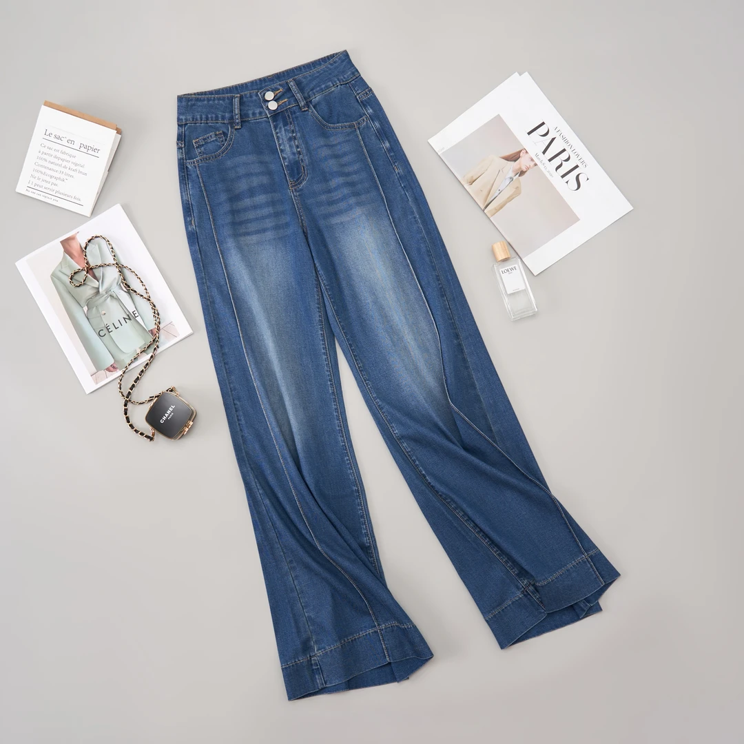 弹力天丝莱赛尔牛仔裤女2025夏季新款薄款阔腿裤宽松爆款拖地裤子