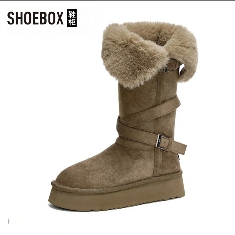 达芙妮旗下鞋柜厚底雪地靴女2025冬季新款加绒保暖翻折两穿长筒靴