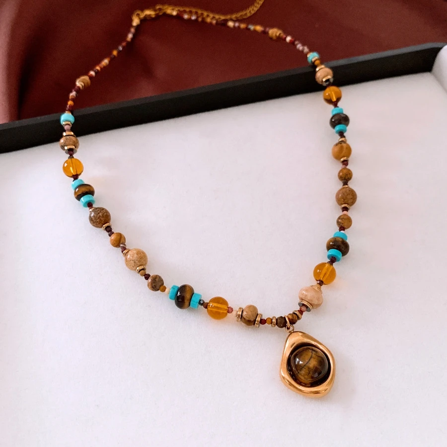 铜合金项链 HL038【TITI专属】美拉德虎眼串珠项链