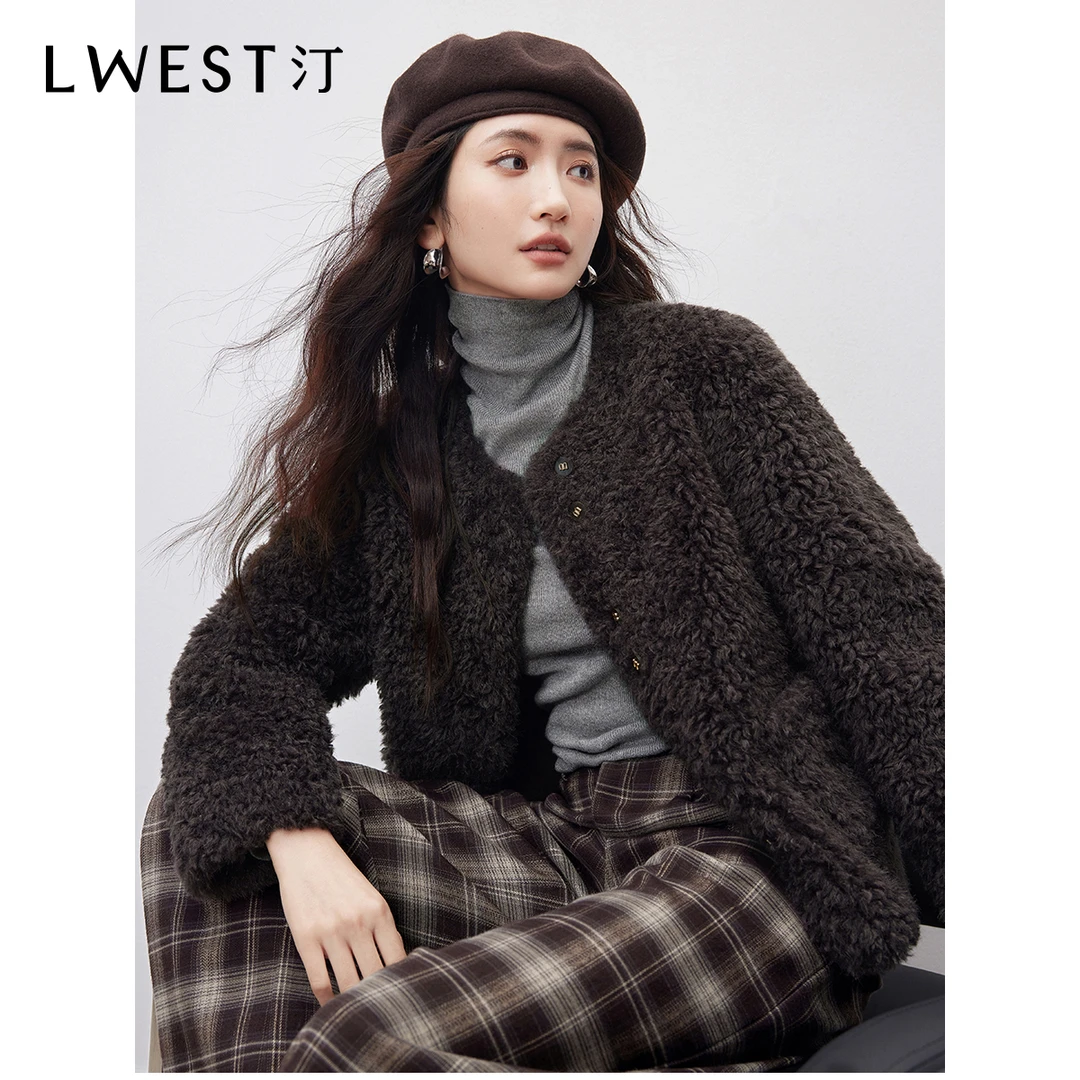 Z朗文斯汀高级感毛毛外套女2025冬季新款优雅气质圆领仿皮草上衣