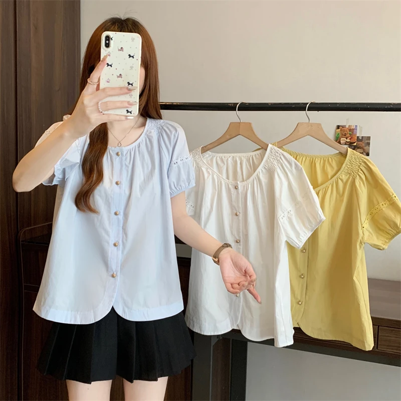 【鱼白专属】【运补6-10】2025夏装新款女洋气简约设计感压褶别致小衫