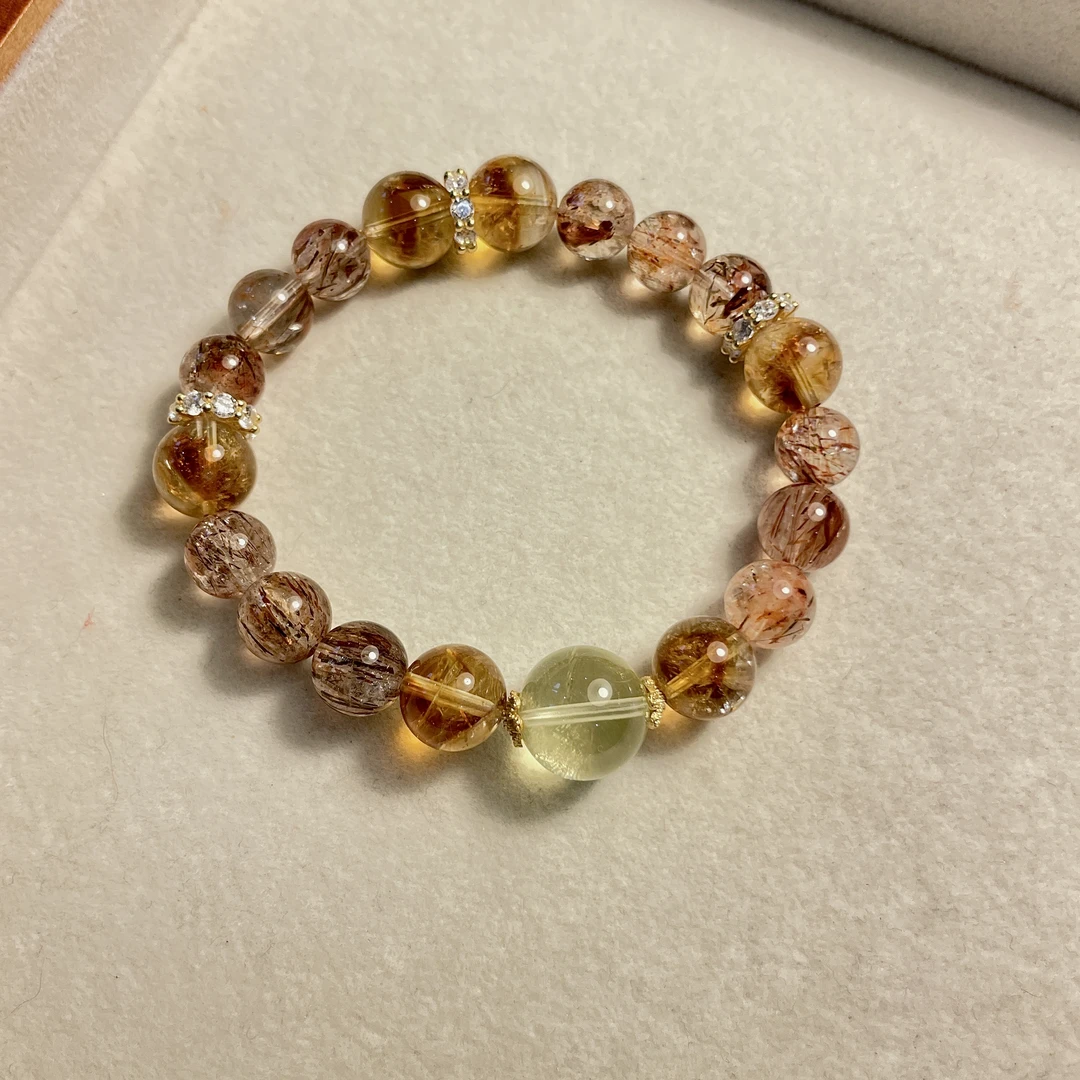 【HY87098】黑金超七黄塔晶设计款手串 珠9-10mm 长17cm S925银镶嵌