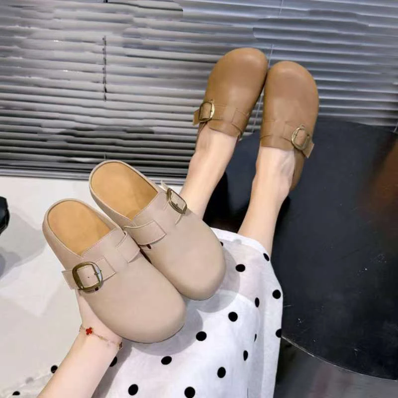 复古皮面厚底勃肯鞋2025新款舒适百搭懒人鞋豆豆鞋 A519