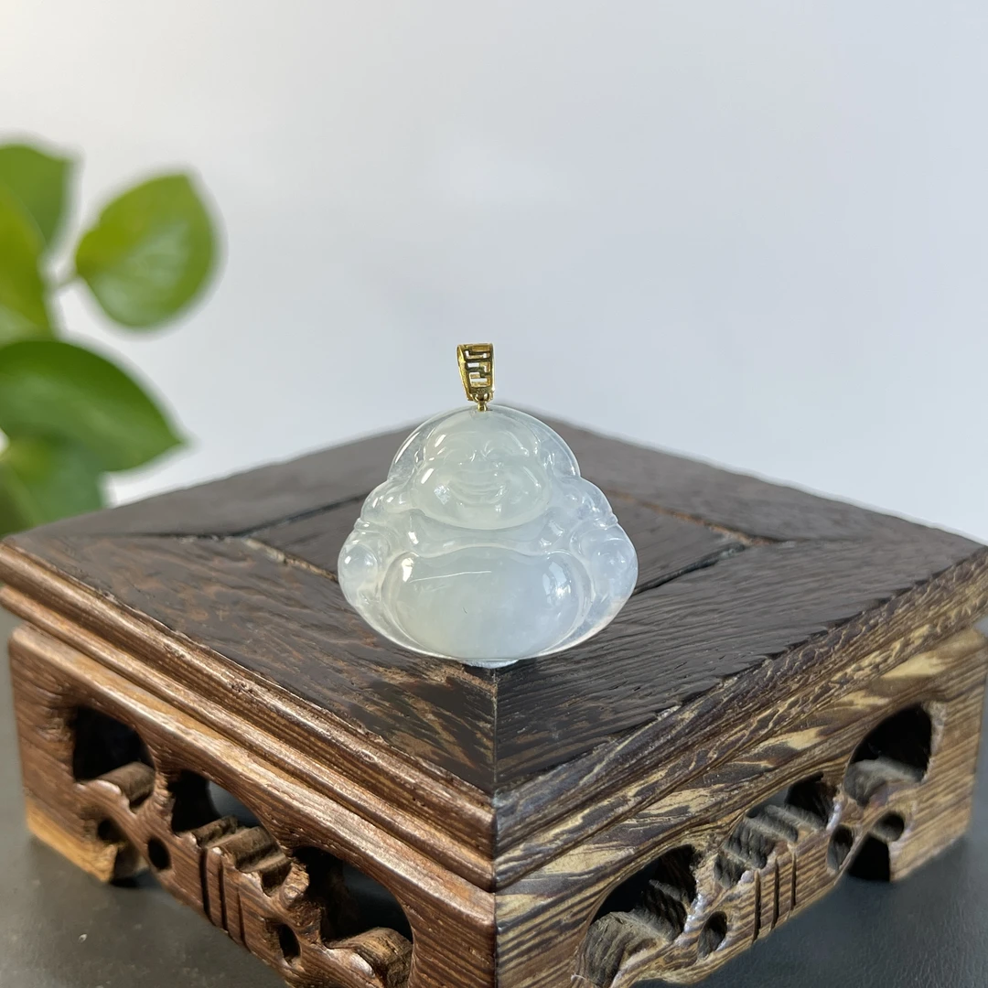 JSB03-50  天然缅甸A货翡翠  18K扣佛公