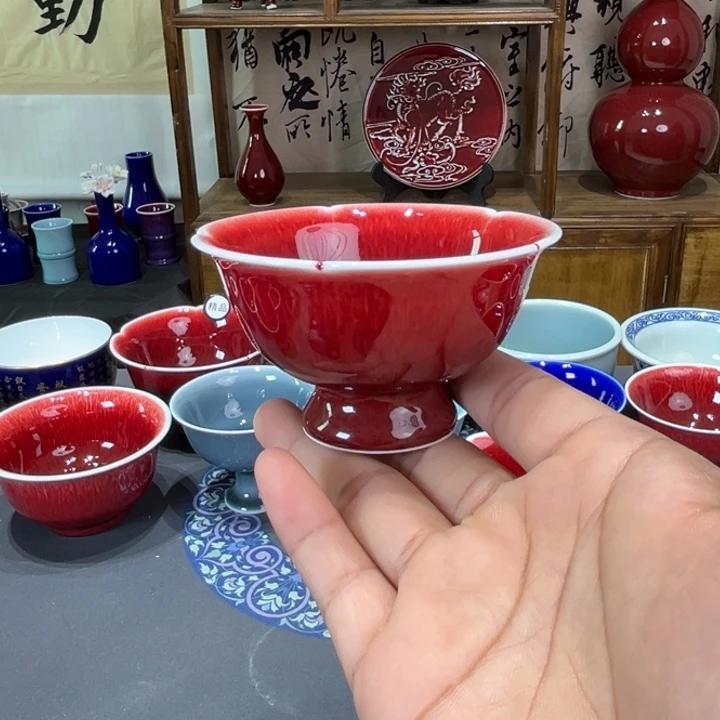 景德镇陶瓷浅行窑花口高足杯全品