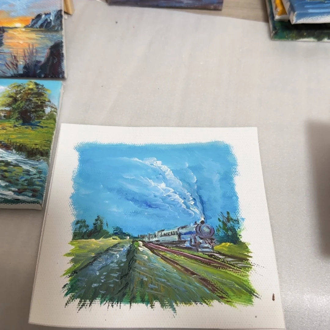 油画F**g纯手绘迷你小油画10*10尺寸带内框