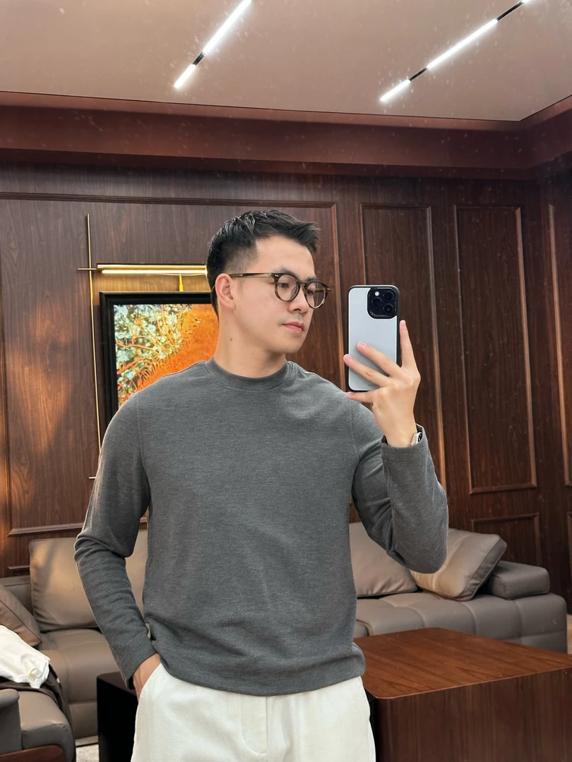 L*P/ 羊毛混纺花纱/底磨毛老钱圆领长袖T恤 YSH1719