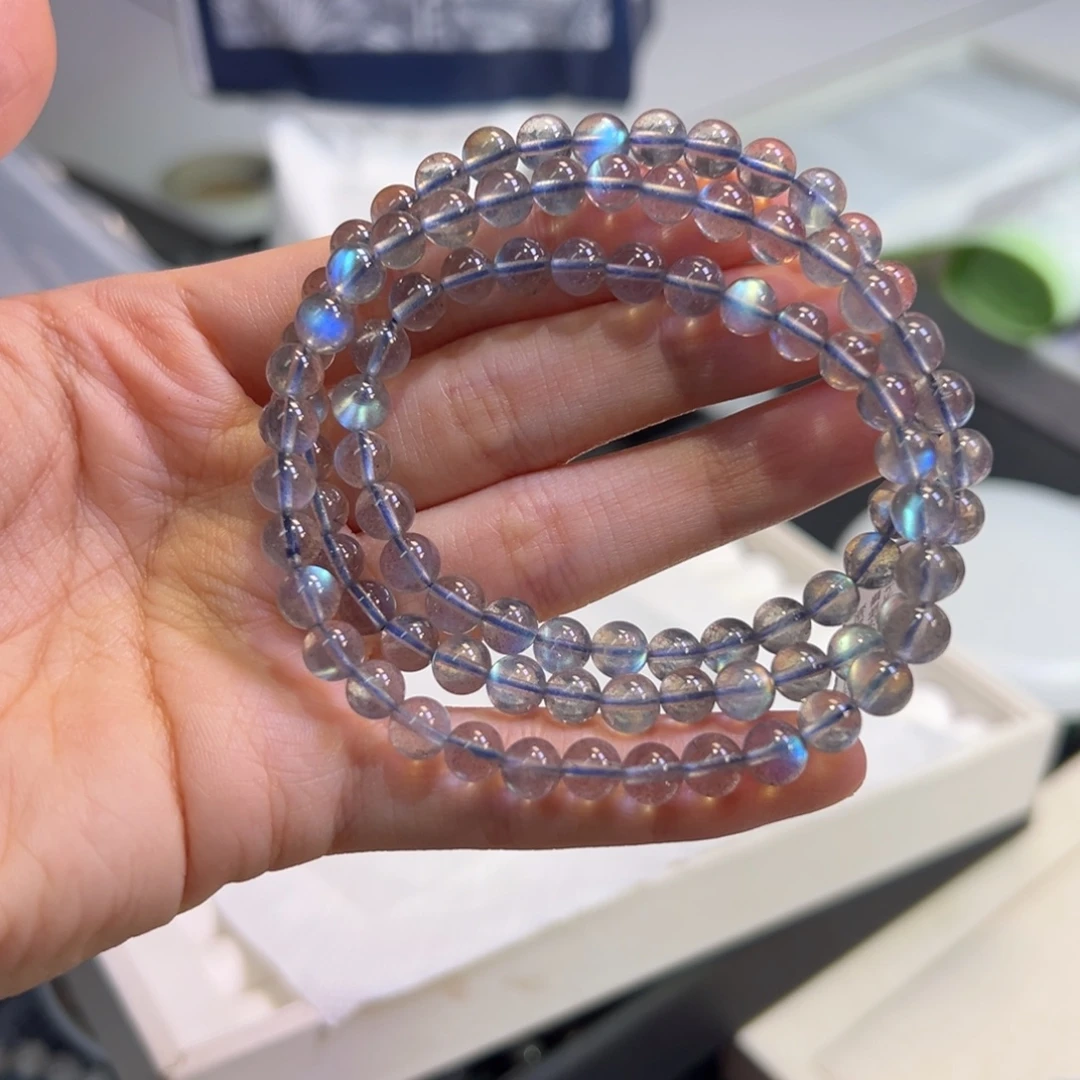 未镶嵌长石手链6m高阶冰透体强光灰月光三圈