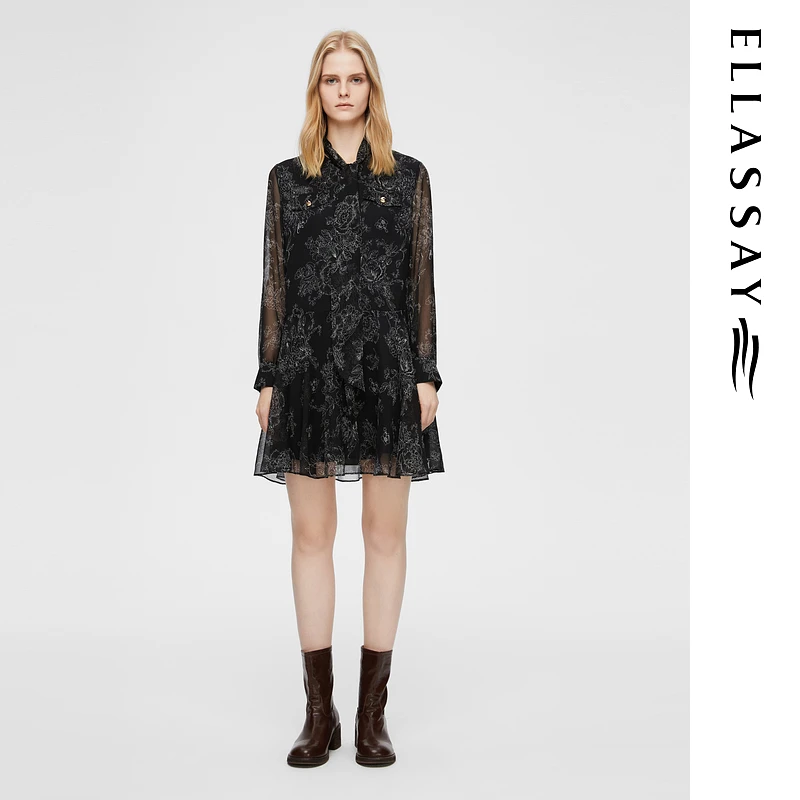 ELLASSAY歌力思2025春夏新款气质系法式飘带连衣裙女EWB362Y04200