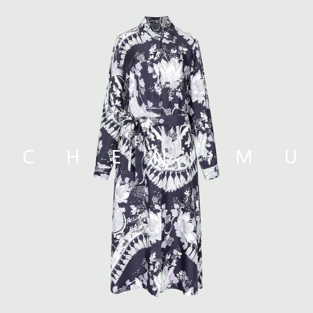 【宸慕】重磅斜纹绸百分百桑蚕丝连衣裙25626