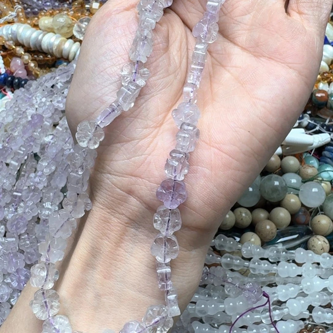 合金玛瑙/玉髓珠宝半成品一条10mm紫水晶雕刻五瓣花