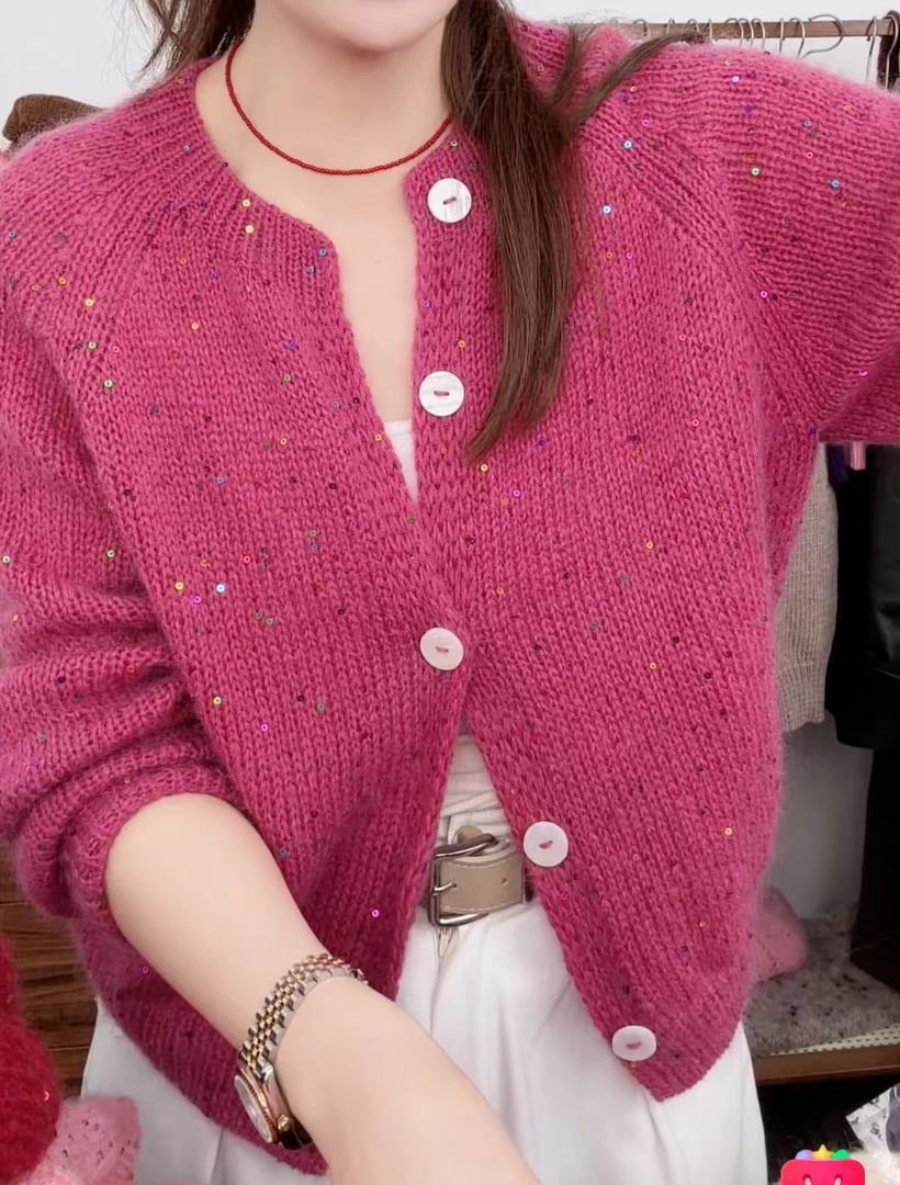 新品手编亮片羊驼绒马海一团一两亲肤不扎身柔软棒针编织线粗毛